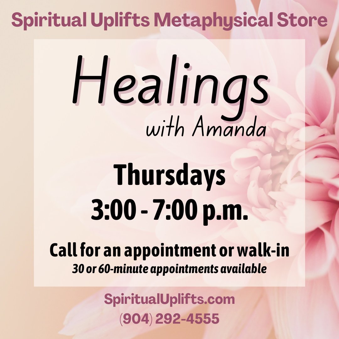 See Amanda today for a healing! Call now to schedule; walk-ins are accepted. #metaphysical #metaphysicalstore #spiritual #healing #spirituality #healings