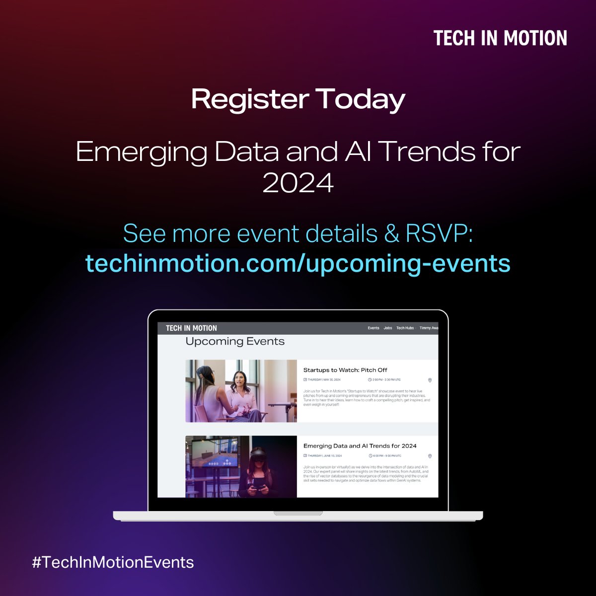 Tech_in_Motion's tweet image. 🌟 Get ready for Tech in Motion&apos;s &quot;Startups to Watch&quot; Pitch Off! 8 startups, 4 judges, 1 winner! Who will reign supreme? Tune in for groundbreaking pitches and excitement! #StartupsToWatch #PitchOff 

hubs.la/Q02y-t710