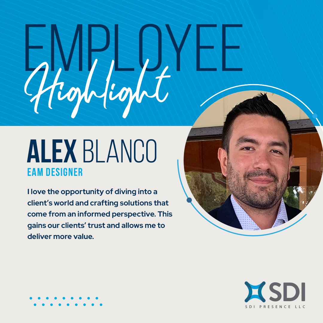 Meet Alex Blanco, SDI's talented Enterprise Asset Management Designer! 🌟 #EAM is crucial for optimizing asset lifespan, reducing costs, and boosting productivity. His dedication earns our clients' trust and #delivers unmatched #solutions and value.