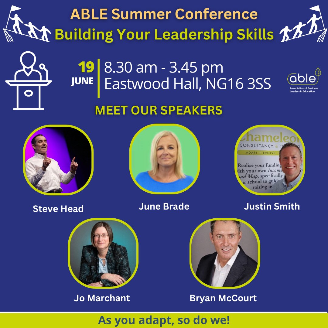 What a line-up we have for you in just under 3 weeks! This is the ultimate hub for fulfilling your school, academy, or MAT's procurement and contract needs.  See you there!

ablepro.info/conferences/

#networkingevent #summerconference #Speakers #leadershipskills #workshops