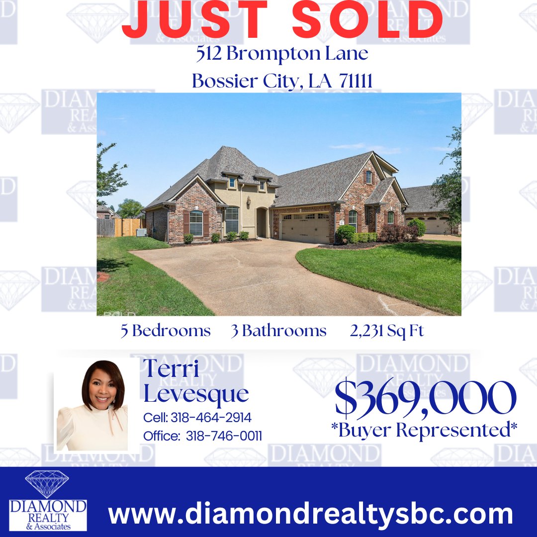 Congrats to Terri Levesque on her closing! #justsold
#DiamondRealtyAssociates #RealEstateSBC #ACutAbovetheRest #LouisianaHomes #diamonddifference #shreveport #bossiercity #realestatelife #shreveportrealestate #bossiercityrealesate #benton #arklatex