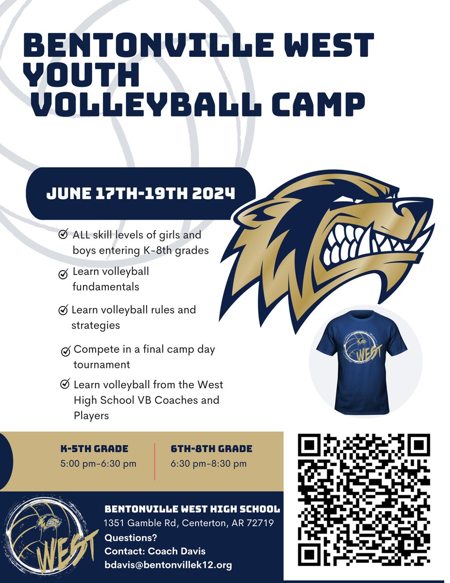 Now is the time to register for West's youth volleyball camp! @Bville_Schools @BWHS_TheDen @LJHSLeopards @GJHS_Grizzlies