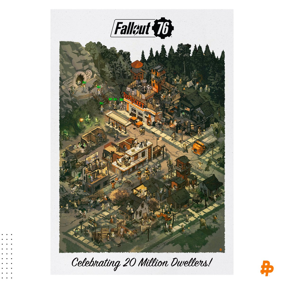 We're proud to share this new piece by <a href="/AJFrena/">AJ Frena</a> for <a href="/bethesda/">Bethesda</a>'s  #Fallout76 celebrating 20 million total players! #PosterPosse