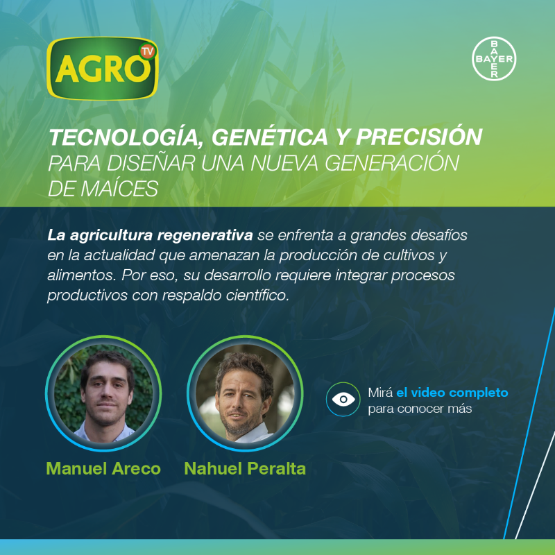 AgroBayerAR's tweet photo. Manuel Areco y Nahuel Peralta nos explican cómo el conocimiento, la mejor genética, biotecnología e integración de soluciones digitales pueden reducir la brecha de rendimiento en el cultivo de maíz y potenciar cada uno de ellos.

👉Mirá el video entero en nuestro sitio web