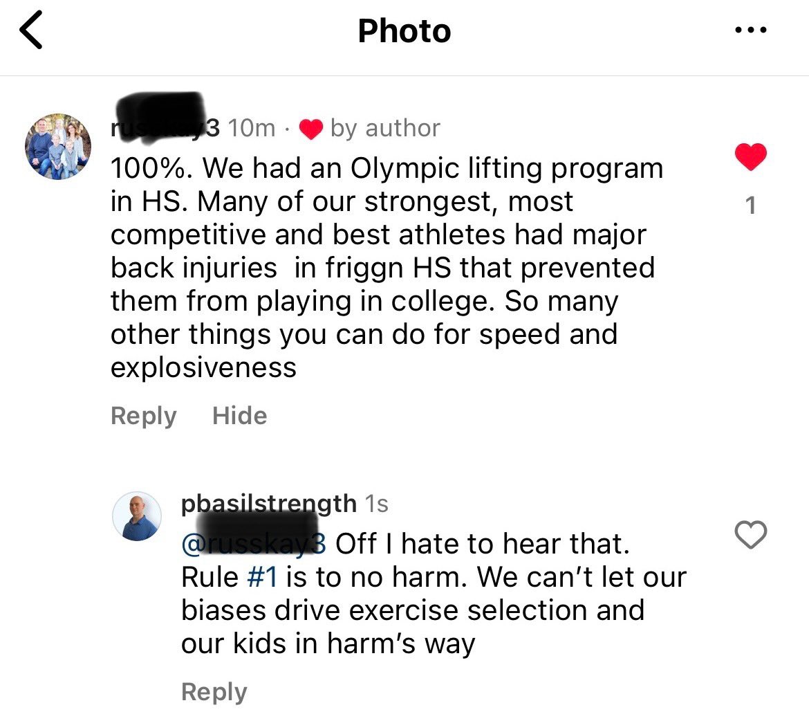 Coaches will read this and and STILL force their kids to do too-heavy starfish reverse curls For what reason? Because their ego won’t allow them to take a hard look at what they do Talk about a lack of mental toughness… Rule #1: Do No Harm