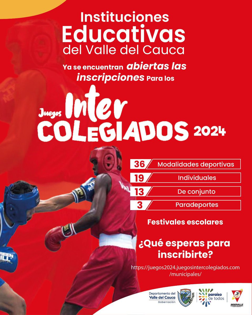 🚨Finalizamos la semana con una excelente noticia para las Instituciones Educativas del departamento 🤩🏃‍♀️ Ya están abiertas las inscripciones para los Juegos Intercolegiados Nacionales 2024🏆 Ingresar al siguiente link: juegos2024.juegosintercolegiados.com