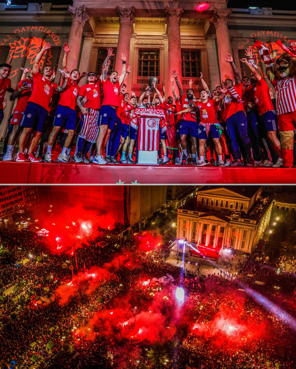 🇬🇷🏆 Olympiacos celebrated the #UECLfinal win in pure style... ❤️🏛️