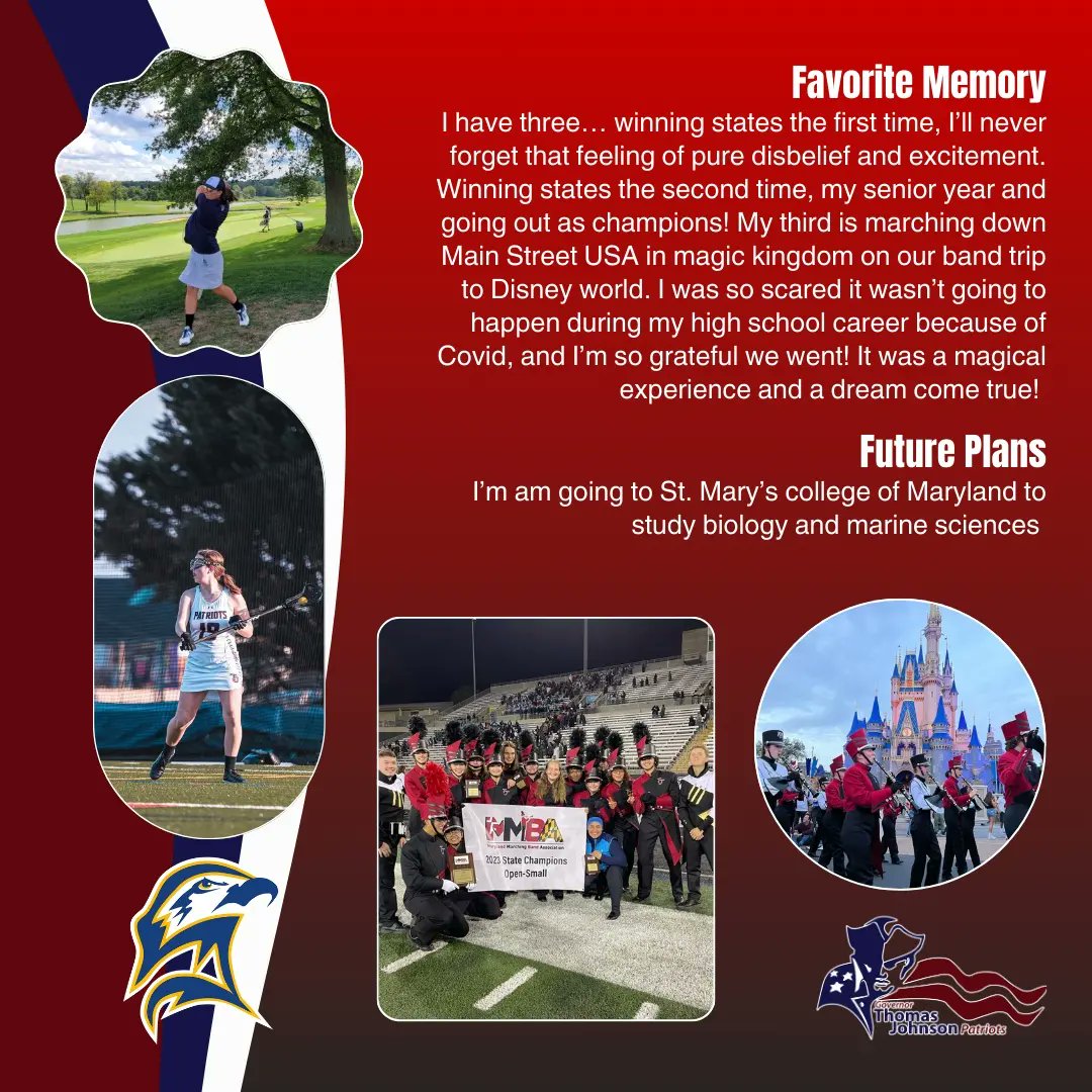 Up next for our #SeniorSpotlight is Elizabeth Bauer! Thank you for everything you did for the music and athletic programs here at TJ! We look forward to seeing what you accomplish next!

#WeAreVPA #PatriotNation #AllInTJ 

<a href="/FCPSMaryland/">FCPS-MD</a> <a href="/FCPS_SVPA/">FCPS Secondary Fine Arts</a> @PatNationPrinc <a href="/GTJHSAthletics/">TJ Patriot Athletics</a>