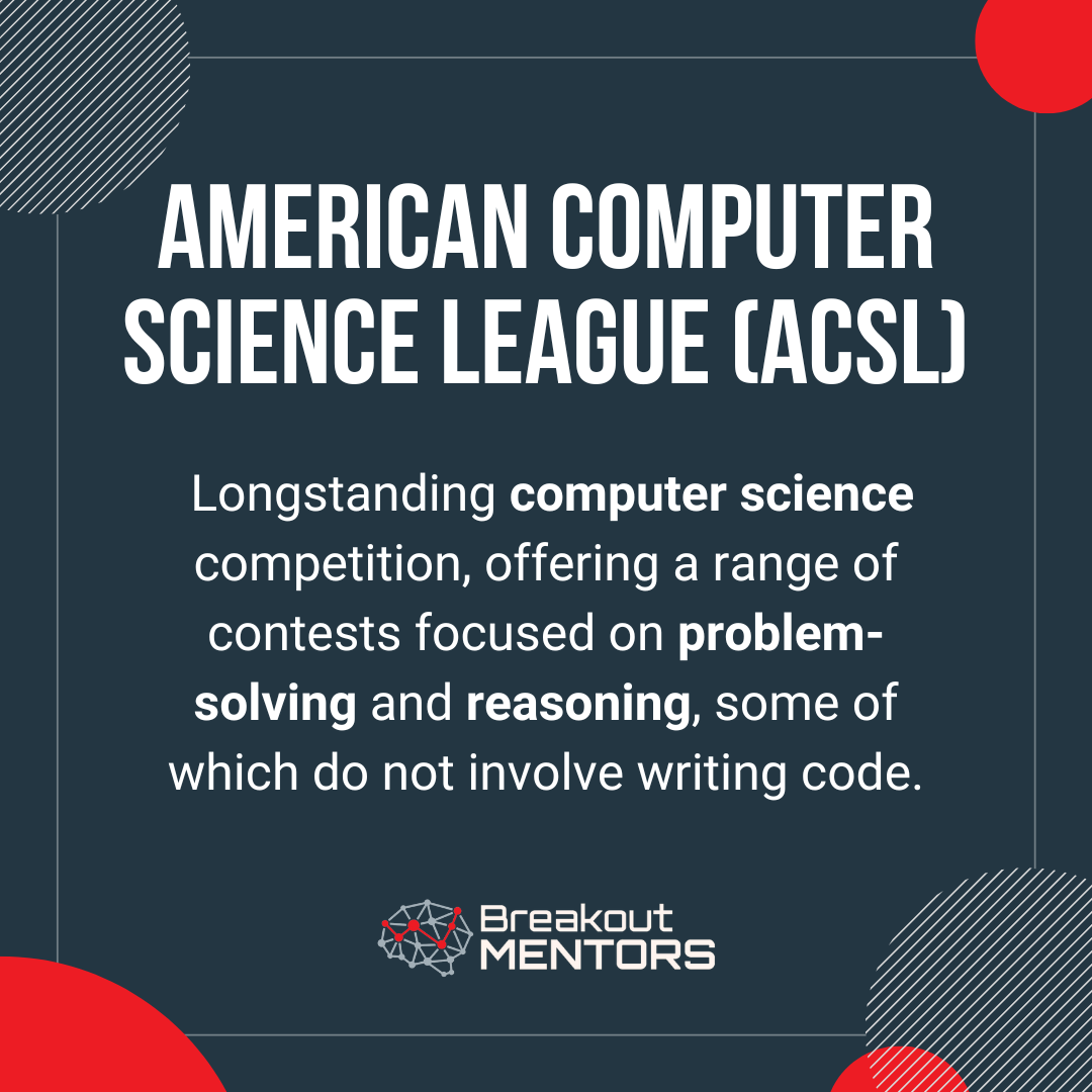 BreakoutMentors's tweet photo. 👉 Both the American Computer Science League (ACSL) and the USA Computing Olympiad (USACO) stand out as the best for middle school and high school students. https://t.co/kYqU5Sjk3O