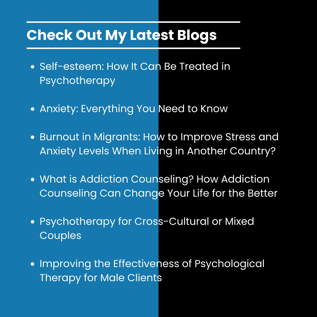 Visit our website pablomunoz.ca/blogs/articles… to read our latest 6 blogs.

We hope this is helpful for you!

#Psychotherapist #Psychotherapy #CoupleTherapy #MensMentalHealth #LifeTransition #Anxiety #SelfEsteem #Anger #Depression #Mindfulness