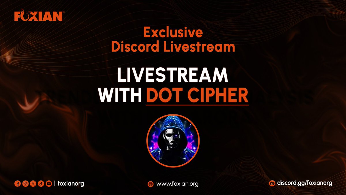 📈 WEEKLY ANALYSIS WITH DOT CIPHER 

----------------------------
Hey Foxians!✨

We hope all of you are doing well

Join in today in 1 hour to analyze BTC, ETH and altcoins!💥

 discord.com/events/1060631…

🦊Discord: discord.gg/foxianorg