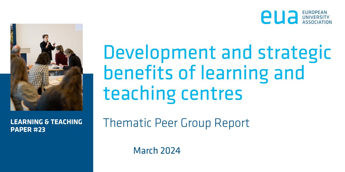The primary mission of L&T centres is to support the development of the institution’s learning and teaching. Read the findings of the 2023 #EUALearnTeach Thematic Peer Group “Development and strategic benefits of #learning and #teaching centres” bit.ly/43mSFjq