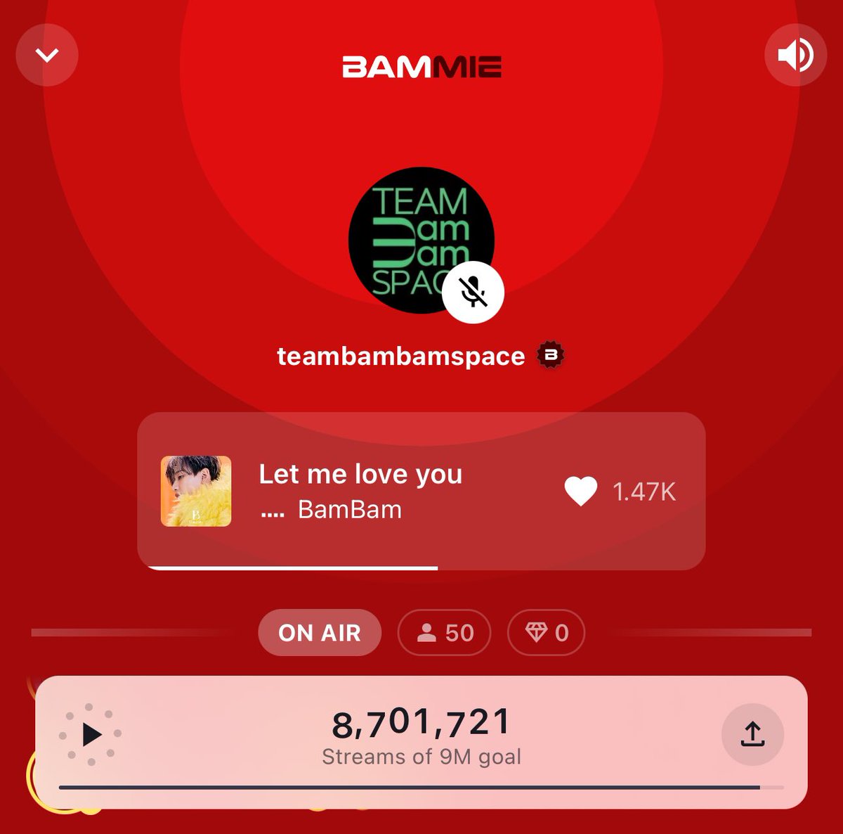8.7M 🔜 8.8M อีก3แสนค่ะทุกคน จะได้ฉลอง Goal 9M Streams คนยิ่งเยอะ ยอดยิ่งขึ้นไว มาหย่อนแอคไว้ก่อนนอนกันค่ะ❤️ 🔴ON AIR share.stationhead.com/lbhs60rbvqs3 #BamBamStreamingParty #뱀뱀 #BamBam @BamBam1A