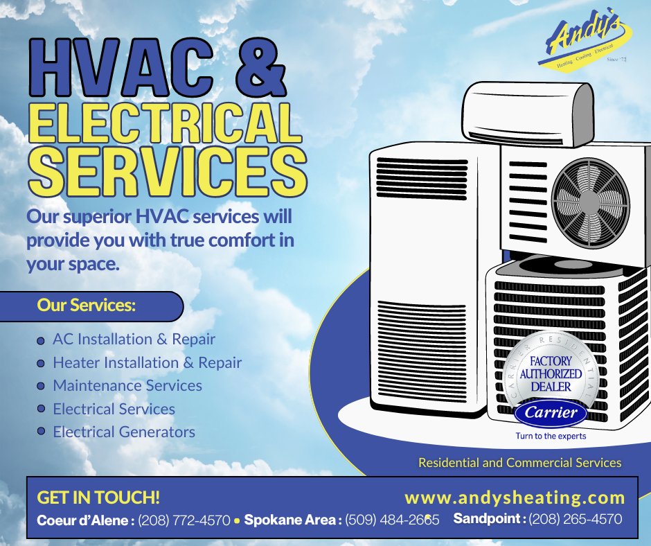 AndysHeating's tweet photo. Call us today for both your residential and commercial cooling needs.

📞 Contact Us Today!
Please visit: https://t.co/bDtNTWXr2Y
.
.
.
#AndysHVAC #HVACMaintenance #DaltonGardens #Spokanehvac #Idahohvac #HeatingCooling #hvaclife #airconditioning https://t.co/8xqO6uxkW7