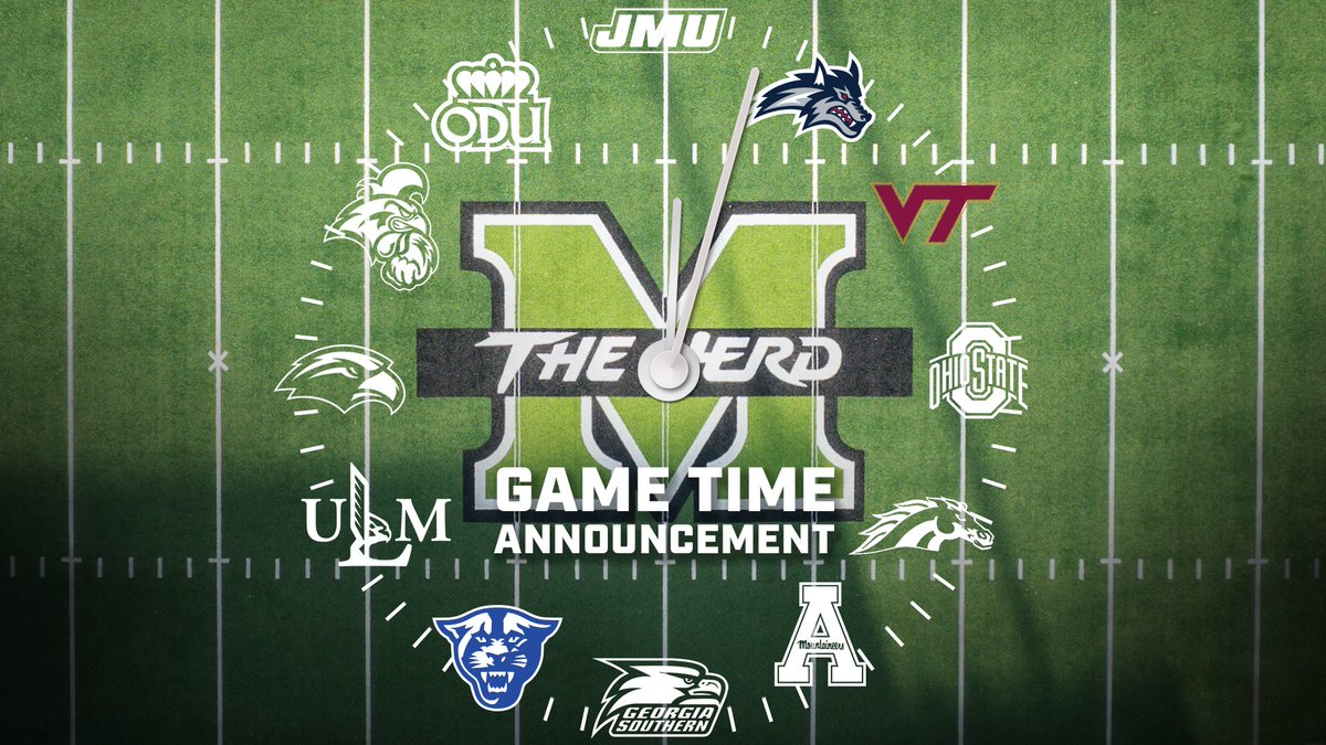 𝑬𝒂𝒓𝒍𝒚 𝑯𝒆𝒓𝒅 𝑮𝒂𝒎𝒆-𝑻𝒊𝒎𝒆𝒔! Game-times & TV considerations were announced for three 2024 Herd Football games: 🏈 Aug. 31: Stony Brook, 5 p.m. (ESPN+) 🏈 Sept. 7: at Va. Tech, 4:30 p.m. (The CW) 🏈 Oct. 17: Georgia St., 8 p.m. (ESPN2) 🔗: bit.ly/2024EarlyFBGam…