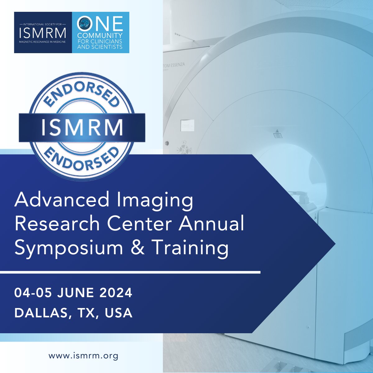 REGISTER TODAY for this ISMRM-Endorsed event: Advanced Imaging Research Center Annual Symposium & Training 04-05 June 2024 Dallas, TX, USA Learn more & register: ow.ly/ywJo50RZa6s #ISMRM #ISMRT #MRI #MagneticResonance #MR #Radiology #MedicalImaging #MRIEducation