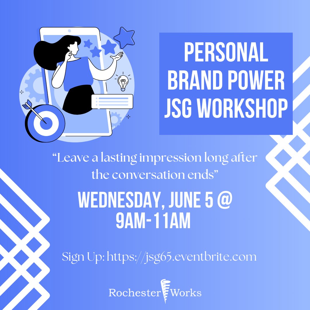 Worried you'll be just another face in the crowd? Moments like these are when strong personal branding is your best friend. Become the face that employers remember by equipping yourself with the knowledge and tools to create a strong presence.

Register:jsg65.eventbrite.com