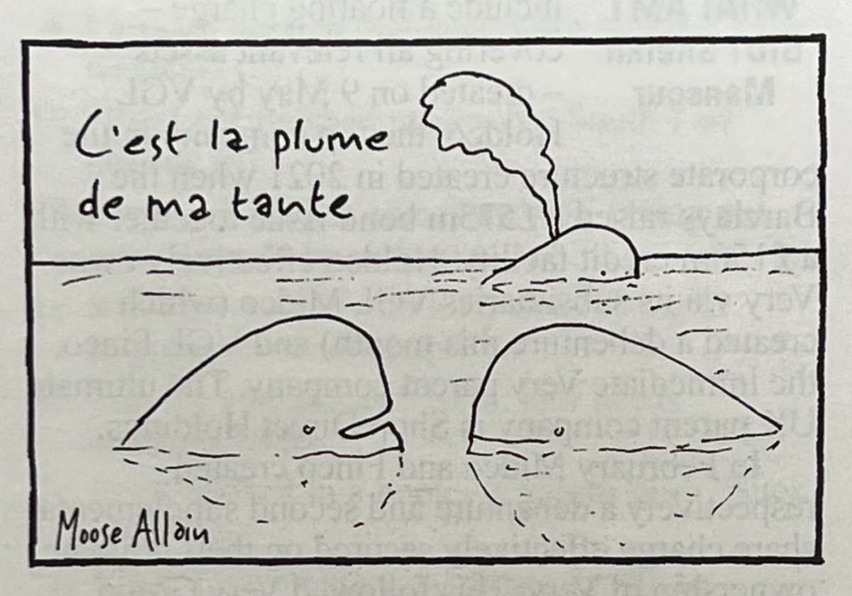 I have a cartoon in the current Private Eye. It’s for that niche of people who enjoy cetaceans and learning French at school decades ago.