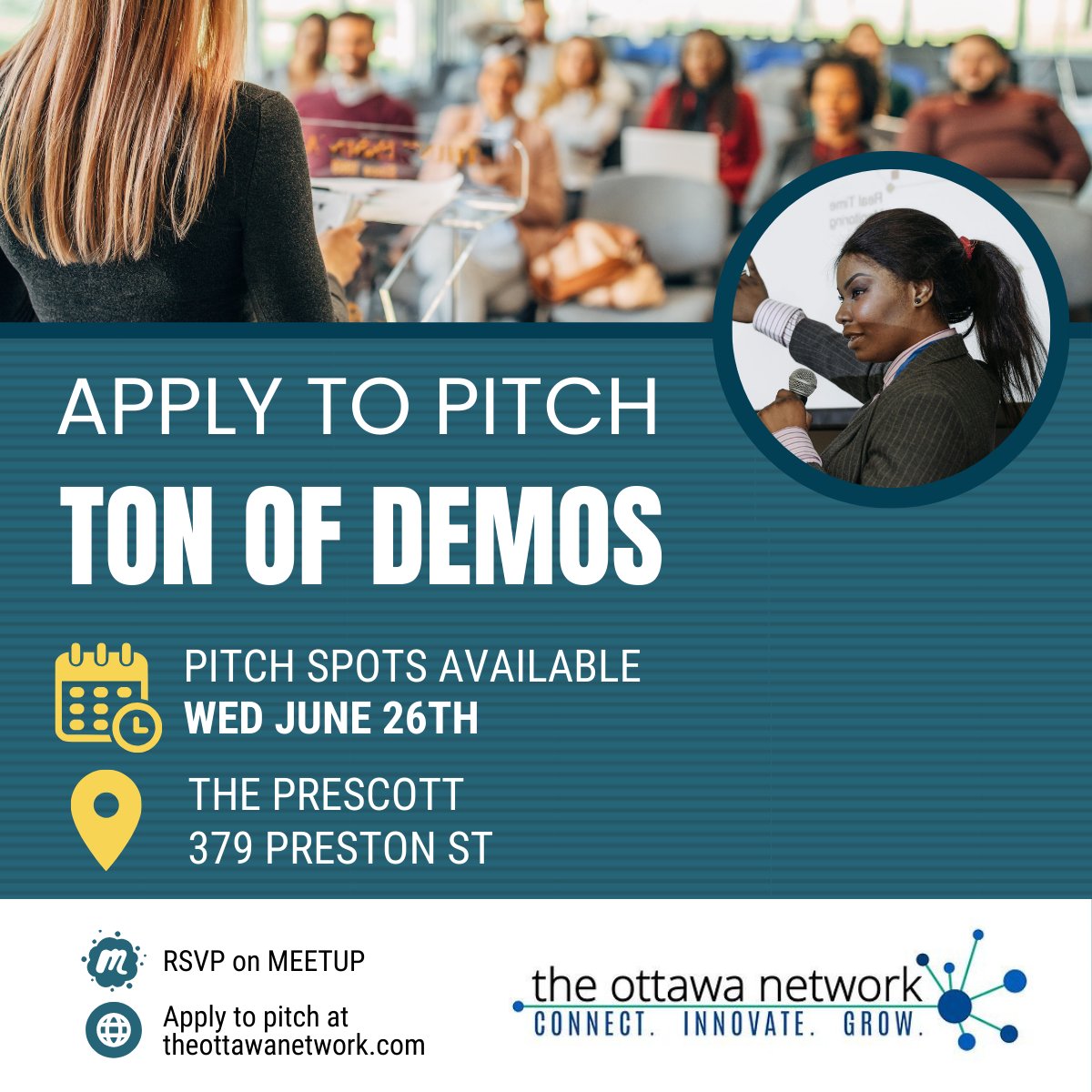TON of Demos is a forum for Ottawa entrepreneurs to pitch to members of the Ottawa business community. If you could use the practice, exposure, a bigger network, or help with an ask - apply to pitch at theottawanetwork.com  

Tag your network so they don't miss out!