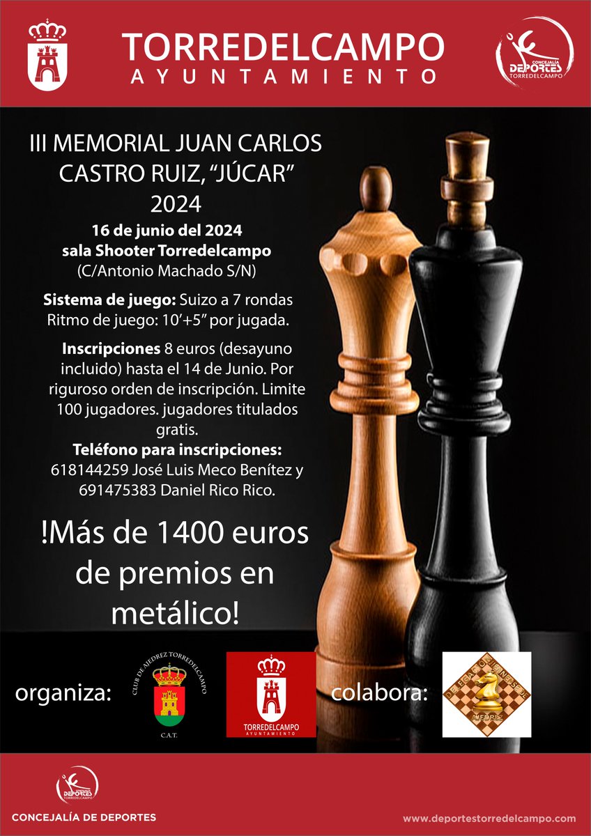 CATorredelcampo's tweet photo. Ya está aquí el III Memorial Juan Carlos Castro Ruiz, las plazas de inscripción ya están abiertas, habrá buen ambiente y grandes premios en metálico, no te lo puedes perder!! https://t.co/CA3EJjPOpC
