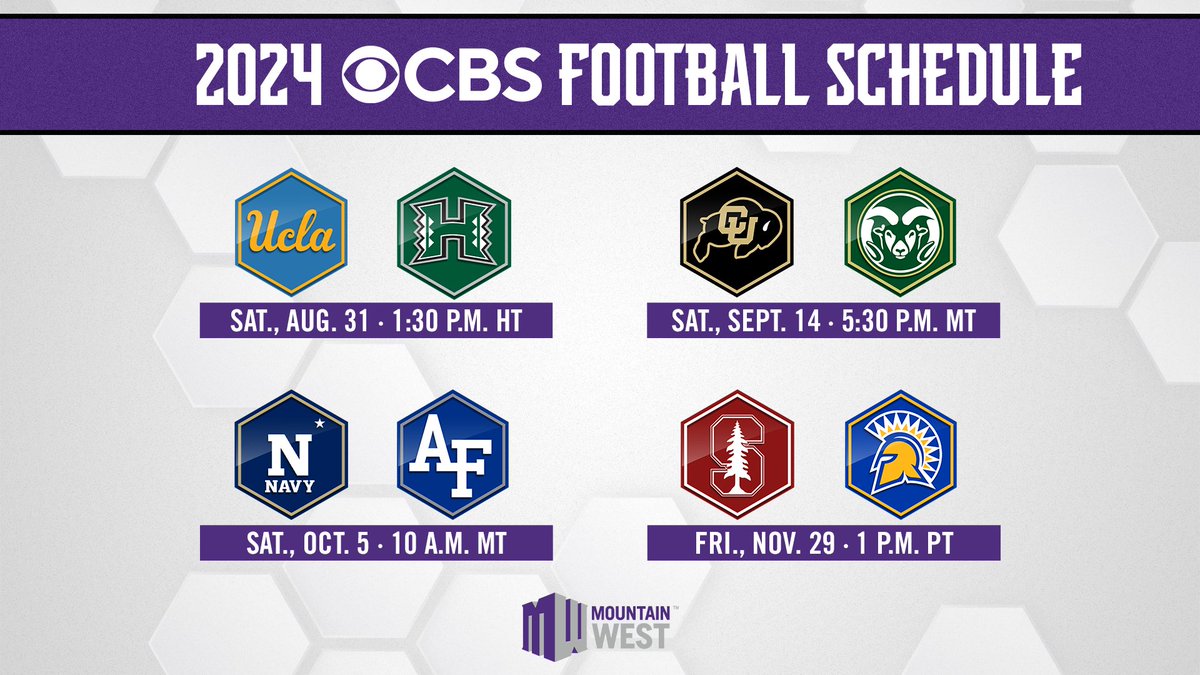 Counting down the days to kickoff! Four #MWFB home games will be on @CBSSports in 2024 🏈