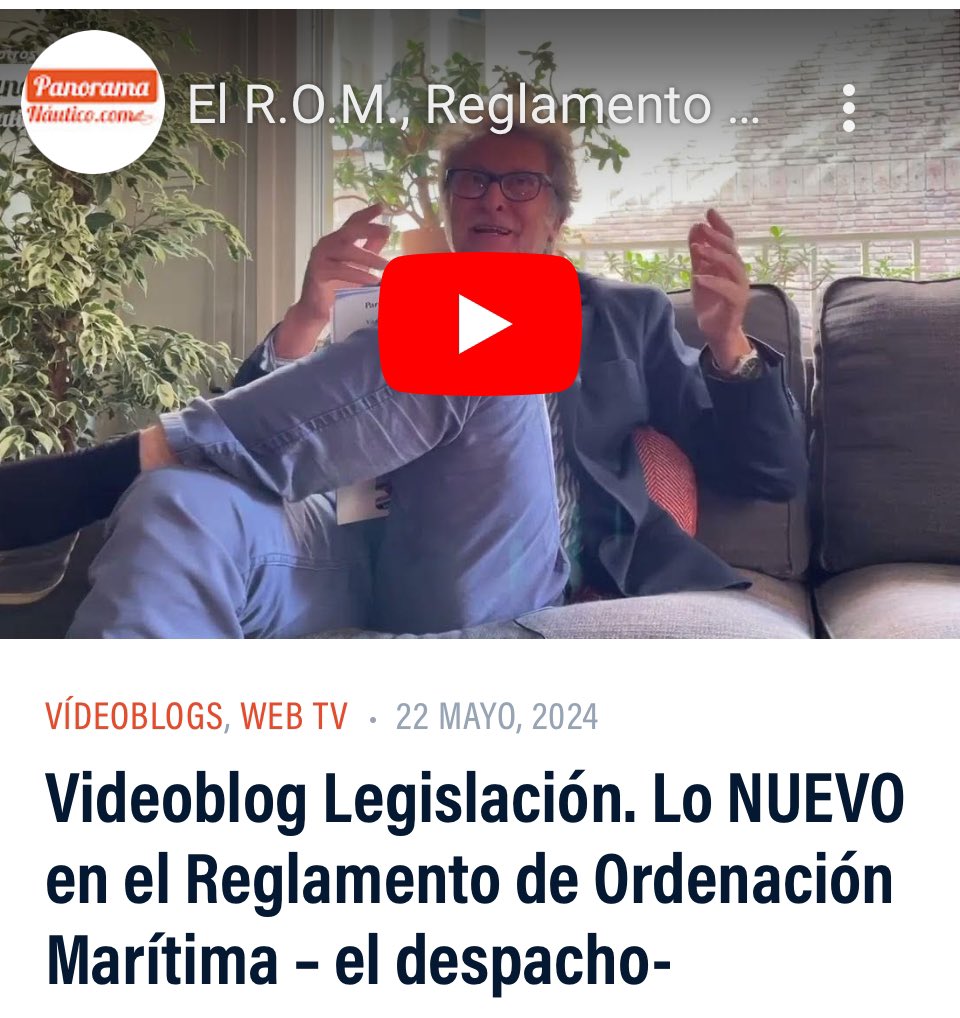 PanoramaNautico.com (@nauticapanorama) on Twitter photo Videoblog Legislación. Lo NUEVO en el Reglamento de Ordenación Marítima – el despacho- panoramanautico.com/videoblog-legi… via <a href="/NauticaPanorama/">PanoramaNautico.com</a> <a href="/NauticaLegal/">Náutica Legal</a> Videoblog Legislación. Lo NUEVO en el Reglamento de Ordenación Marítima – el despacho- panoramanautico.com/videoblog-legi… via <a href="/NauticaPanorama/">PanoramaNautico.com</a> <a href="/NauticaLegal/">Náutica Legal</a>