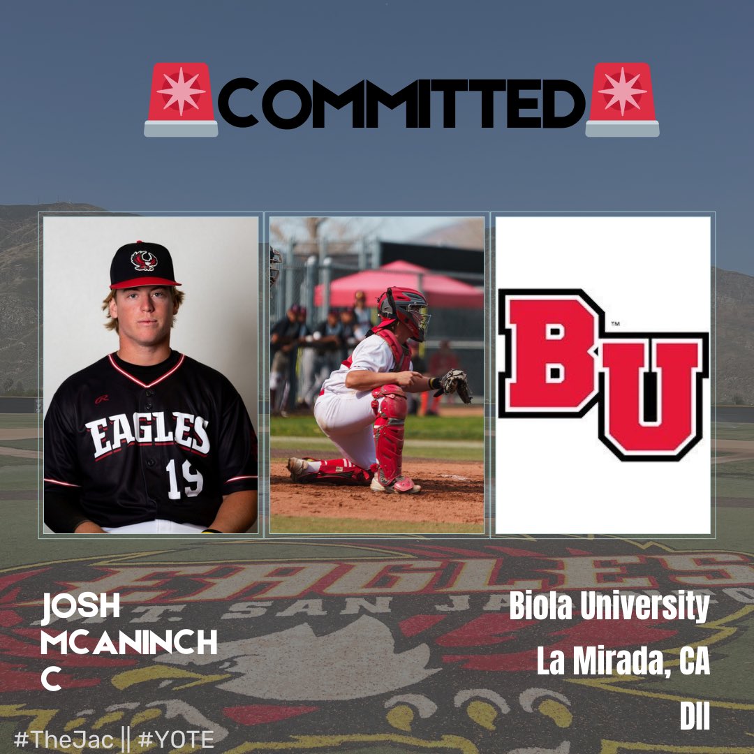 Mt. San Jacinto College Baseball (@msjcbaseball) on Twitter photo 🚨𝐂𝐨𝐦𝐦𝐢𝐭𝐦𝐞𝐧𝐭 𝐀𝐥𝐞𝐫𝐭🚨
Congratulations to Josh McAninch, who will be furthering his education and playing for <a href="/biolabaseball/">Biola Baseball</a> next year!
#TheJac || #YOTE
🦅 🚨𝐂𝐨𝐦𝐦𝐢𝐭𝐦𝐞𝐧𝐭 𝐀𝐥𝐞𝐫𝐭🚨
Congratulations to Josh McAninch, who will be furthering his education and playing for <a href="/biolabaseball/">Biola Baseball</a> next year!
#TheJac || #YOTE
🦅