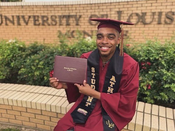 First in my family to go to college and get a degree while being an athlete🙏🏾🖤. #ThankJesusAndThankYouULM