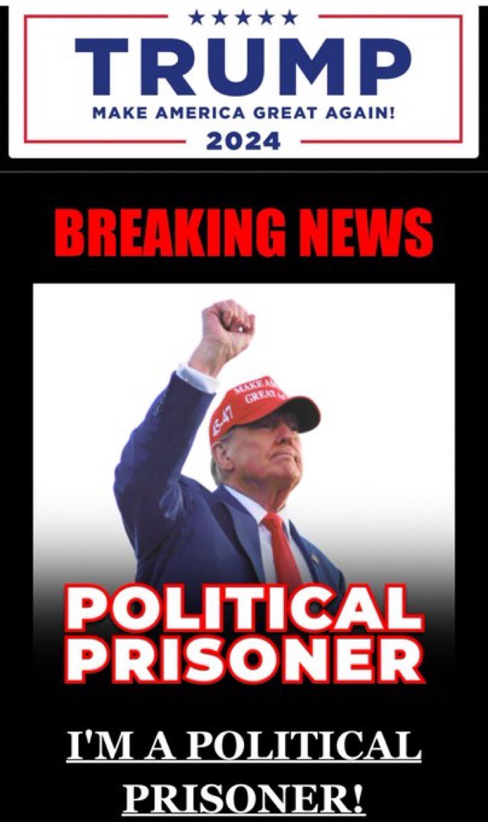 🚨 President Trump’s website was just updated with this image! 🚨 It says “BREAKING NEWS: I’M A POLITICAL PRISONER!” Tell Judge Merchan and the Deep State to FUCK OFF by donating to support President Trump here! Click here! secure.winred.com/trump-national…
