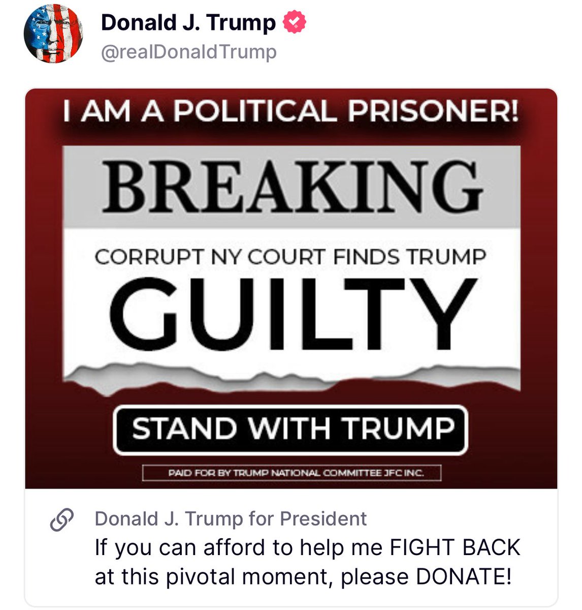 Trump si definisce un prigioniero politico