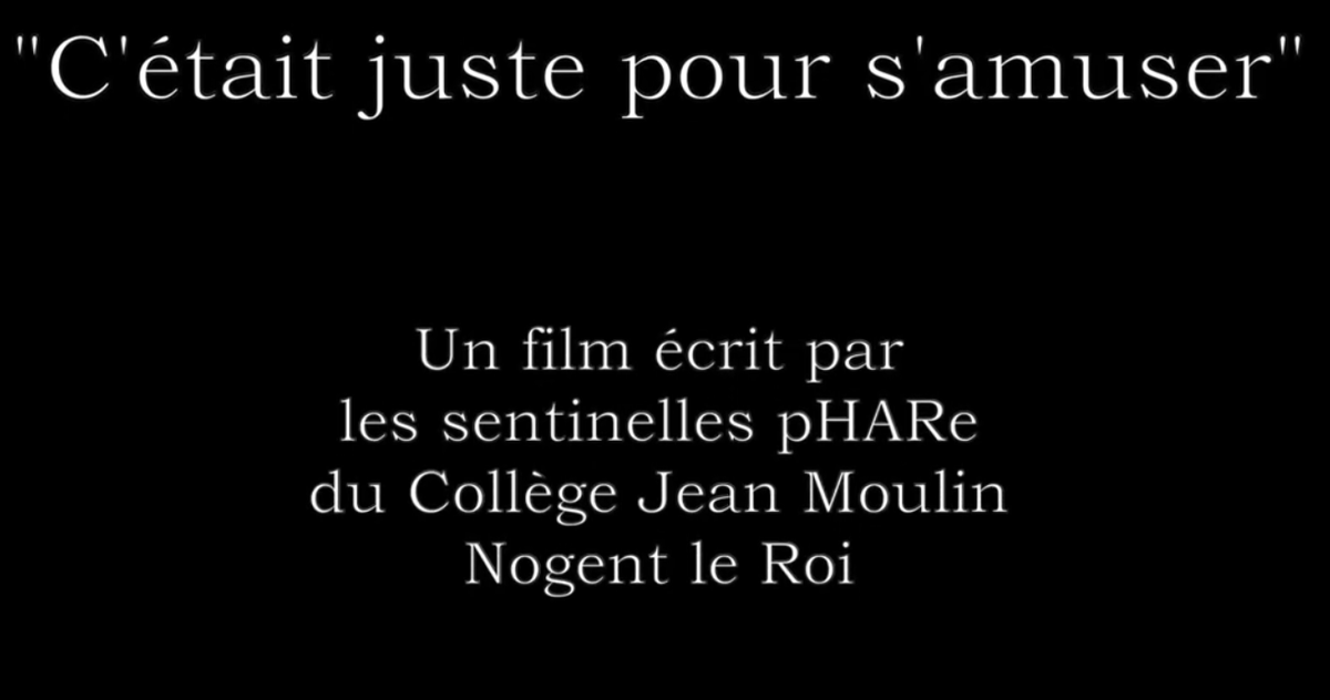 Les Sentinelles pHARe sont fières de vous présenter leur nouveau projet de lutte contre le harcèlement. Encadrés par M et Mme Mayeux et aidés par M. Giacalone et Mme Rondard ils ont réalisé le film 'C'était juste  pour s'amuser'. #pHARE #NonAuHarcèlement