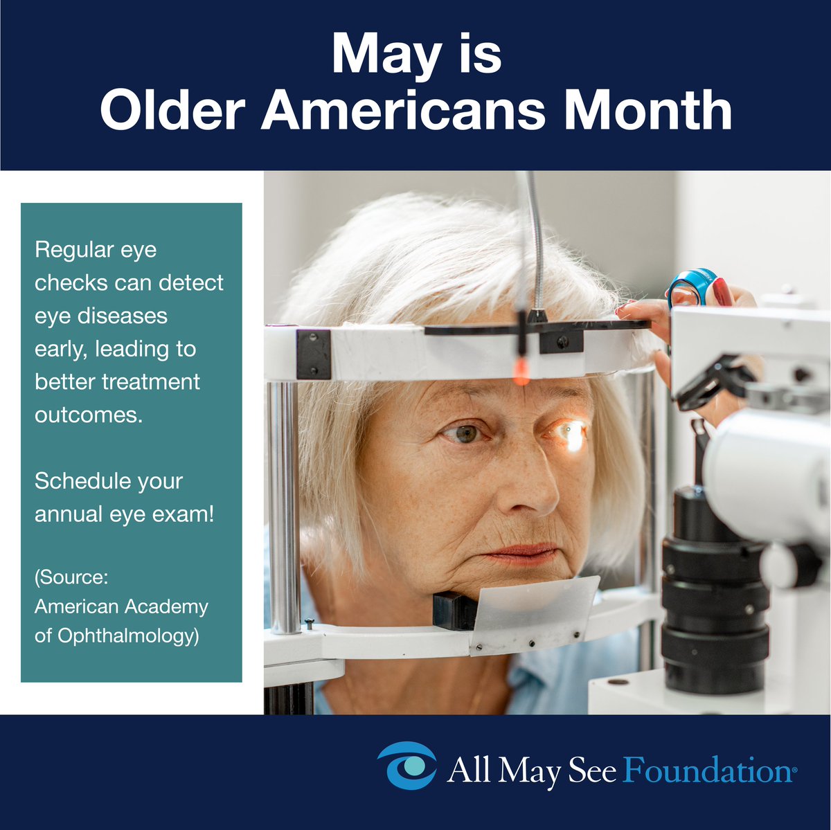 Regular eye exams are crucial in preserving healthy vision in your senior years, according to the American Academy of Ophthalmology @AcademyEyeSmart
 
May is Older Americans Month, a great reminder to schedule your annual eye exam!
 
#UCSF #UCSFOphthalmology #OlderAmericansMonth