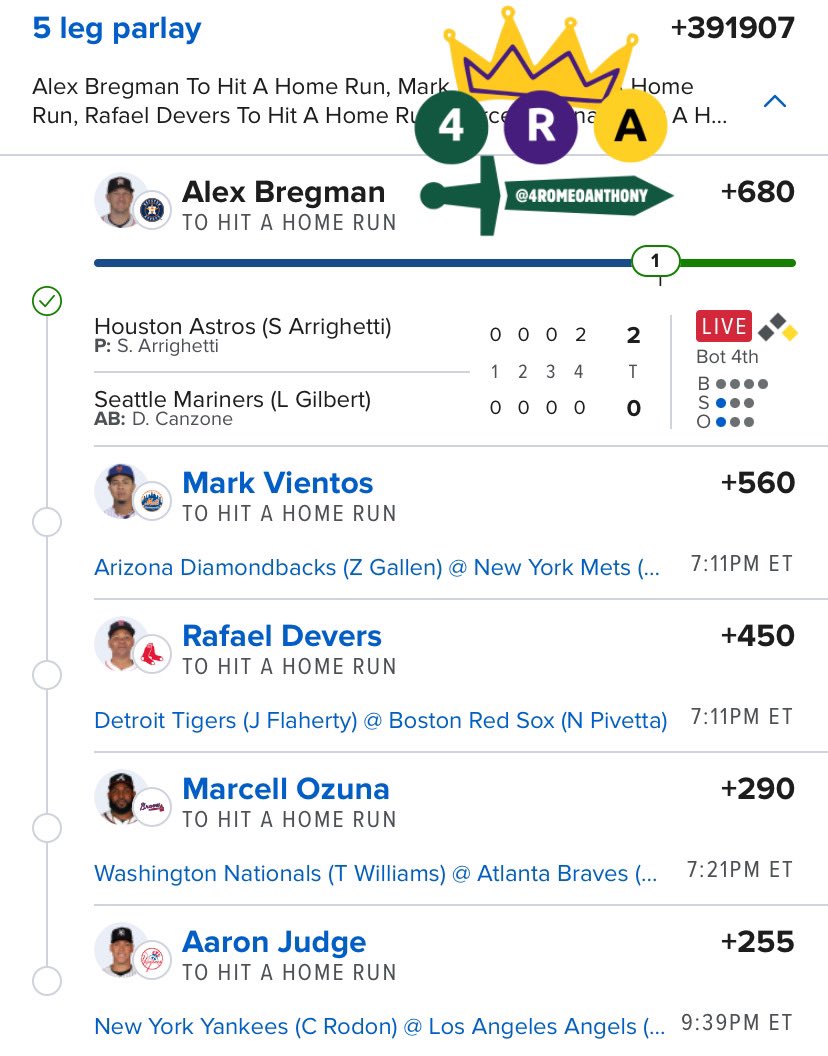 Romeodamus's tweet photo. HR Round Robin off to a great start! Here’s the rest of it! Given in the discord which is only $7.50 for today and tomorrow. 

The Money Thread Discord

https://t.co/ayktXvVTIu

#GamblingTwitter #GambingX #TheMoneyThread #4RA https://t.co/jIh1blH637