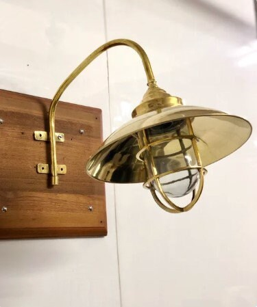 Excited to share the latest addition to my #etsy shop: New Nautical Sconce Ship Marine Brass Modern Swan Light with Deflector Shade etsy.me/3yPbUGV #gold #bedroom #artdeco #glass #yes #clear #angled #wallmountedlight #outdoorlights
