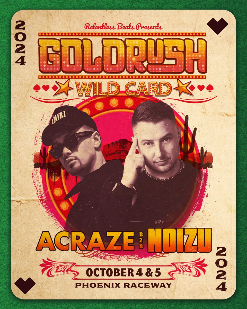 GoldrushFestAZ's tweet photo. #JustAnnounced: This @Acraze___  b2b @noizu set is boutta go off at Goldrush: Wild Card 💃

🚨 Sign up for early access to tickets now: https://t.co/StIc1Jc89L
🎟️ Tickets on sale Friday at 10am at https://t.co/hyMf1ieN5z
Secure yours with a payment plan for a limited time! https://t.co/7Sm7ZteykR