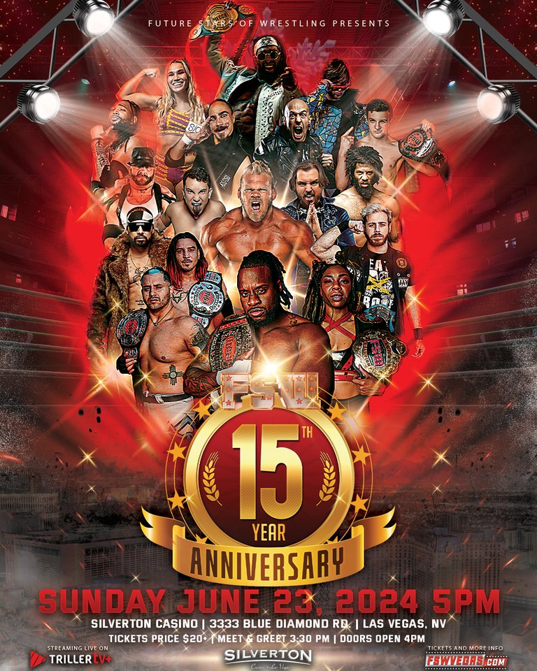 Celebrate 15 Years of FSW! FSW 15th Anniversary Sun June 23, 5PM PST LIVE on @FiteTV+ @SilvertonCasino | #LasVegas Ticket information coming soon!