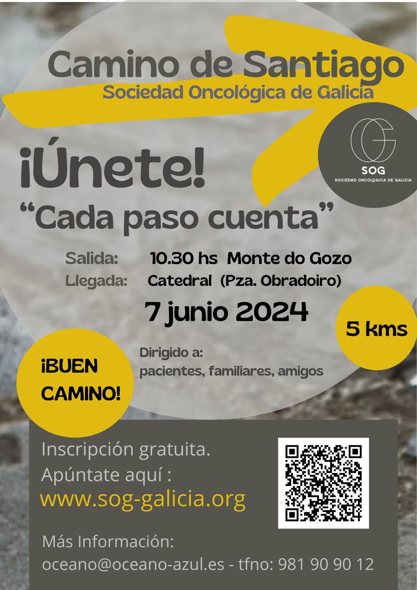 Un gran motivo para caminar, convocado por @SOG_Galicia el próx 7 junio, coincidiendo con la celebración de la 35 Reunión #SOG2024 en Santiago.

Info/inscripciones: congresos@oceano-azul.es

“Únete. Cada paso cuenta”

#CaminodeSantiago 
@aureamodi  @Vsacsan @mlazqui @imos_indo