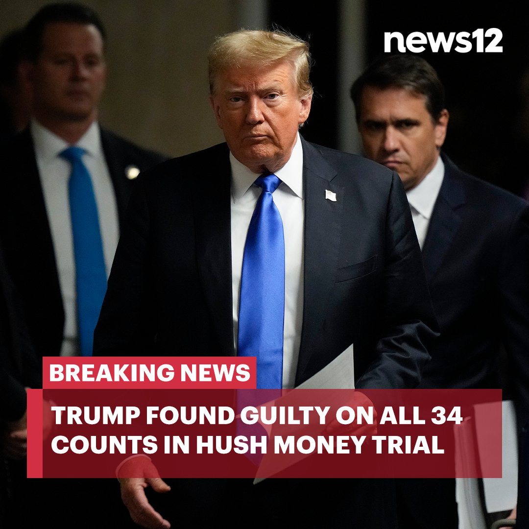 BREAKING NEWS: Donald Trump has been found guilty on all 34 counts in the hush money trial. bit.ly/3VmOz8E