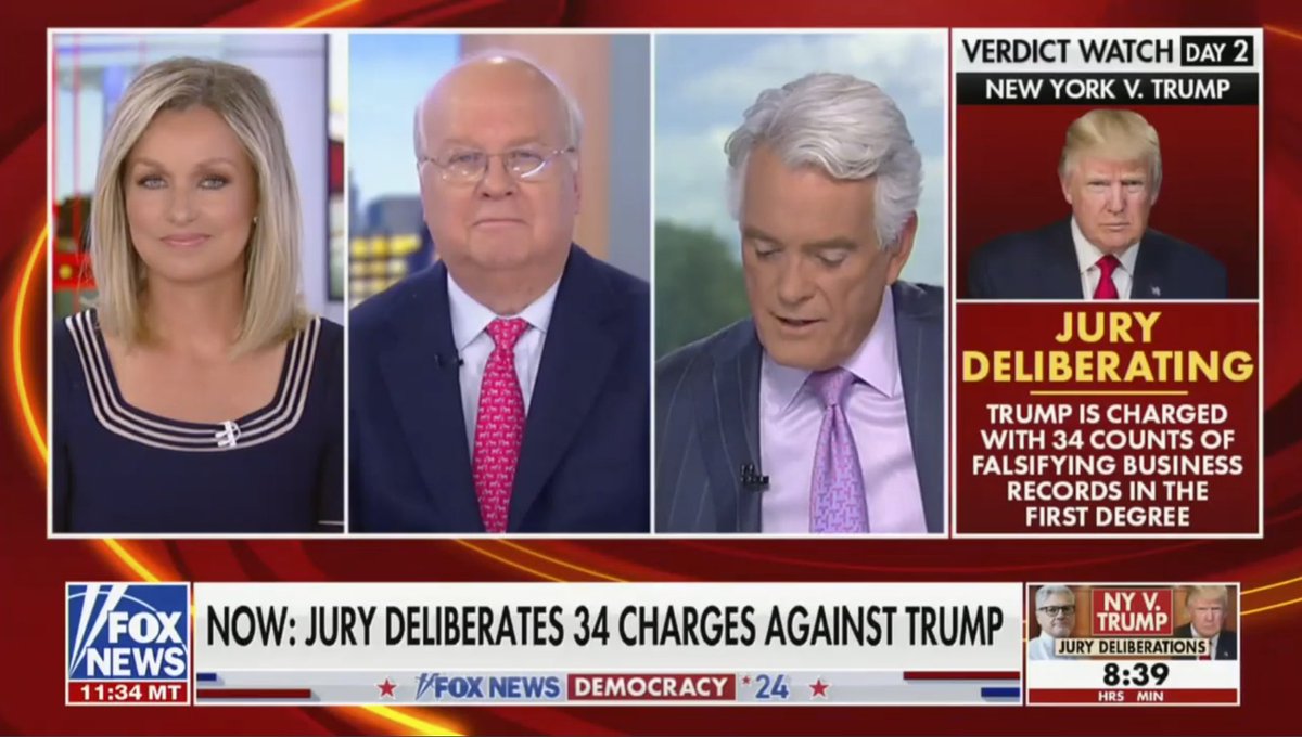 🚨BREAKING: Even WORSE news for Trump in the wake of his guilty verdict: veteran Republican strategist Karl Rove says that a guilty verdict could cost Donald Trump MAJOR swing states, including Wisconsin, Michigan, and Pennsylvania!

Rove told Fox News' John Roberts that an
