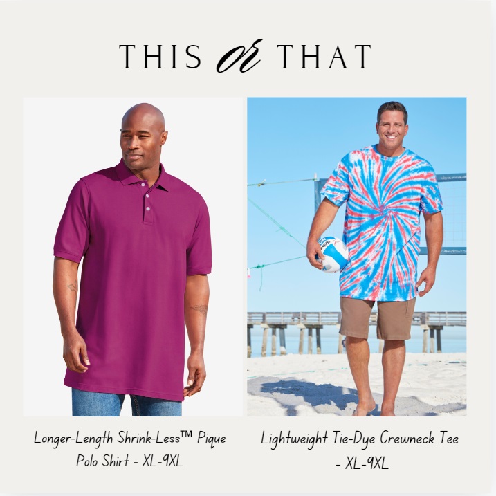 This or That?
What would you prefer to see the man in your life wearing?
Buy 2, Get 3rd for Free! 
OneStopPlus KingSize: spd.ooo/VvCT5rVsuo (ad)
#BigAndTall #MensFashion #PlusSizeMenswear #TallStyle #BigAndTallFashi