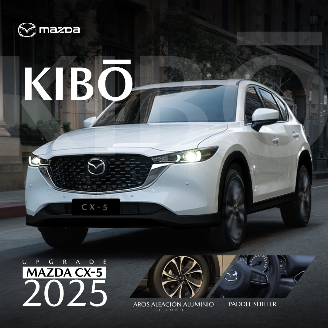 MAZDA CX-5 KIBO

Equipado con un motor 2.0L, paddle shifters y luces LED tipo signature.

Un SUV que destaca por su seguridad, potencia tecnología y diseño.

#Mazda #MazdaEcuador
#MazdaCX5 #MazdaCX5Kibo
#Kibo