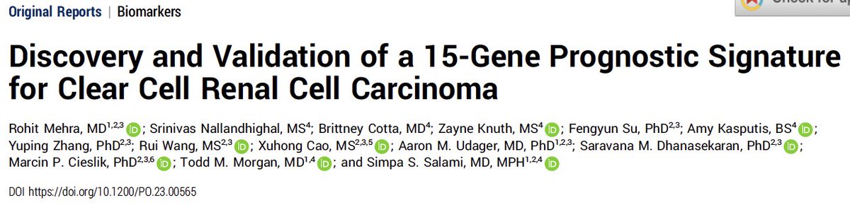 Simpa Salami (@samsimsal) on Twitter photo 1/6: Congrats to our #team on the recent <a href="/JCOPO_ASCO/">JCO Precision Oncology</a> publication! We've developed a novel 15-gene prognostic signature (15G) for clear cell renal cell carcinoma (ccRCC) to facilitate risk stratification and management. #KidneyCancer #OncologyResearch 1/6: Congrats to our #team on the recent <a href="/JCOPO_ASCO/">JCO Precision Oncology</a> publication! We've developed a novel 15-gene prognostic signature (15G) for clear cell renal cell carcinoma (ccRCC) to facilitate risk stratification and management. #KidneyCancer #OncologyResearch