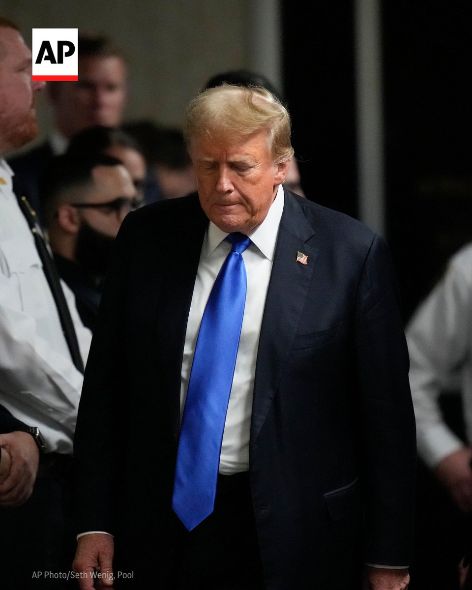 AP's tweet photo. Donald Trump became the first former president to be convicted of felony crimes Thursday as a New York jury found him guilty of falsifying business records in a scheme to illegally influence the 2016 election through hush money payments to a porn actor who said the two had sex. https://t.co/cjqKodm7Ao