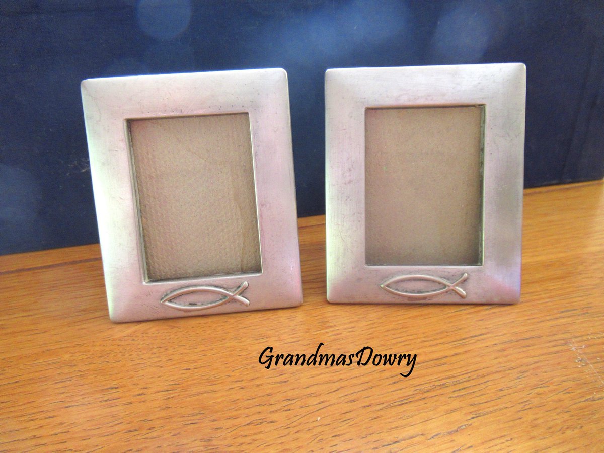 Tiny Silvertone #PhotoFrame with Fish design set of 2,  Silver Picture Frame no Glass grandmasdowry.etsy.com/listing/173959…