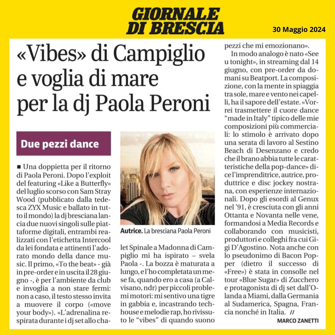 #news #giornaledibrescia Le mie nuove canzoni per l’estate “CLUB VS RADIO” chi vincerà? #tothebeat o #seeutonight ?
Inizia  la sfida.
#adrenalina #estate #dance #paolaperoni #sugar #zuccherofornaciari #gigidagostino #chaletspinale #sestinobeach
