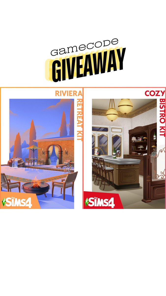 #EAPartner 
🚨Giveaway!🚨
Thanks to the #EACreatorNetwork I have 2 PC codes for the #CozyBistro & #RivieraRetreat  
 
To Enter:
🪩Follow me 
🪩Like & RT this post 
🪩Comment: which kit you like