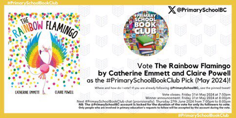 Please vote for us! We're super excited that The Rainbow Flamingo has been included in the #PrimarySchoolBookClub May 2024 vote this evening. Head to @PrimarySchoolBC and vote for it using the pinned tweet! All votes are massively appreciated!! @simonkids_UK