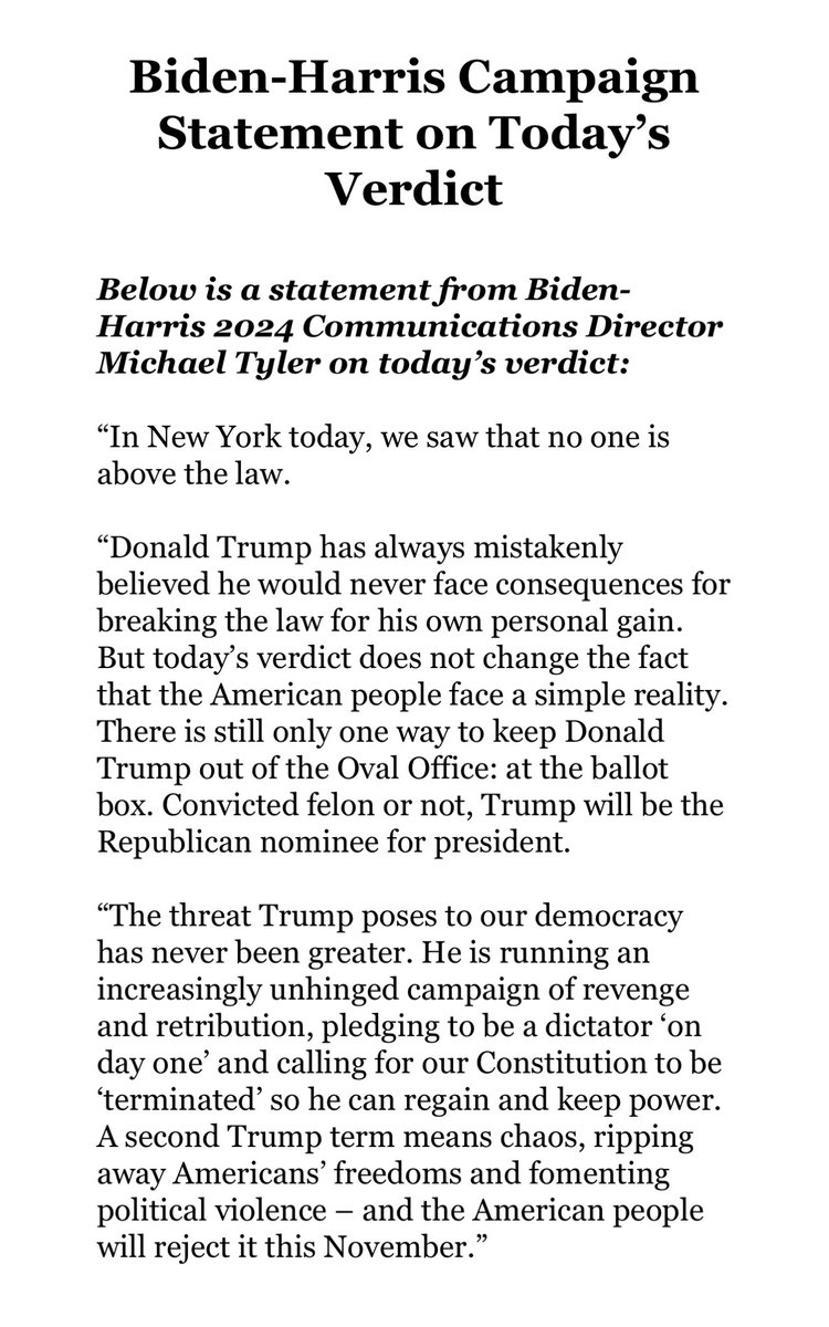 The Biden campaign had indicated it would comment while the White House is not weighing in today. Here is the campaign statement.