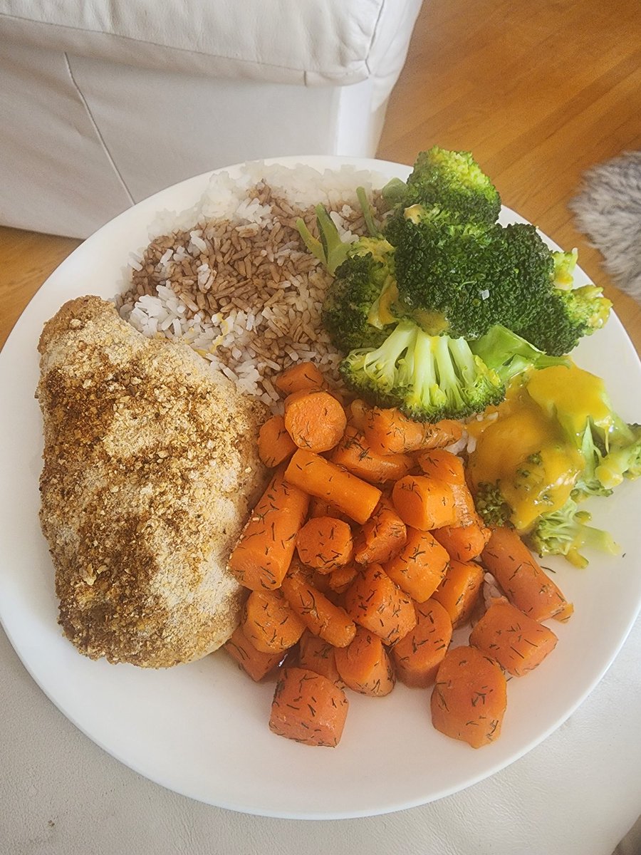 Chicken, rice, honey dill carrots and cheddar broccoli 🤘💚💨💨💨🛸🥷🤠💨💨💨