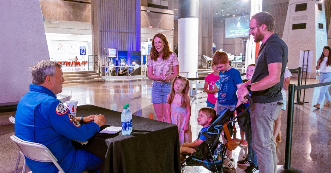 Our first #MeetAnAstronaut with Mike Foreman was stellar! ✨ Make sure you don't miss the next one, Thursday, June 6 at NOON in our Main Atrium! Check out our website to see who is visiting us next! bit.ly/3R559ag #USSRC #spacecamp
